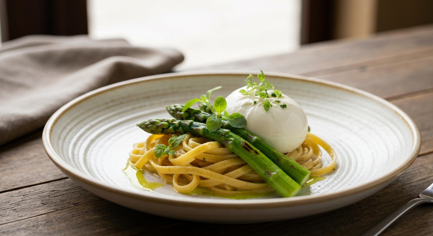 季節の旬食材を使ったイタリアン料理の美しい盛り付け